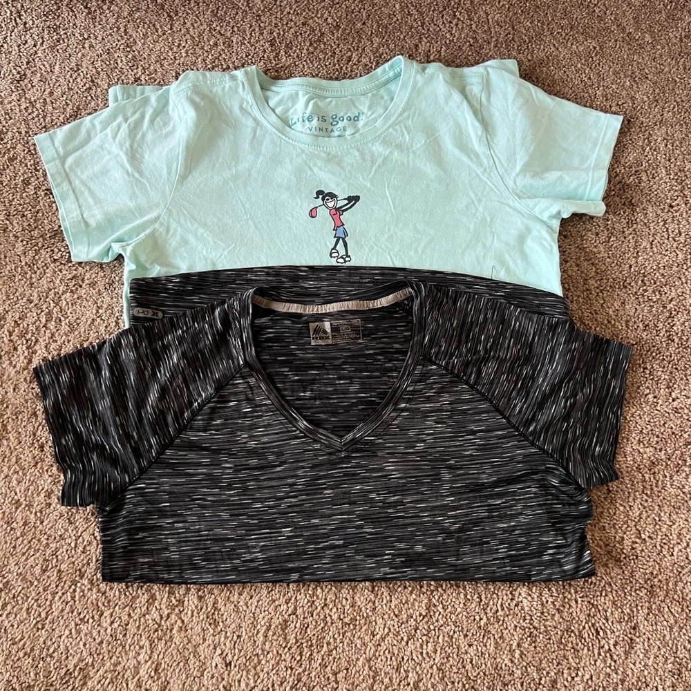 TWO t-shirts RBX athletic and Life’s Good shirts